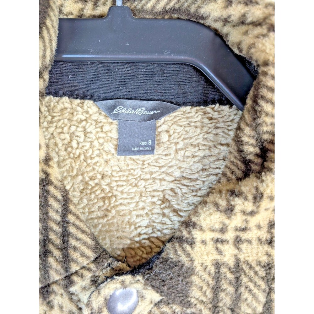 Eddie Bauer Kids Plaid Fleece Jacket Sherpa Brown Snap Front Shacket Size 8 - Picture 4 of 7